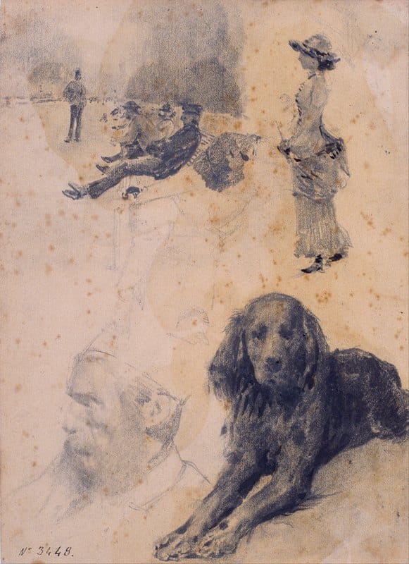 Santiago Rusiñol - Figure Studies and Study of Dog