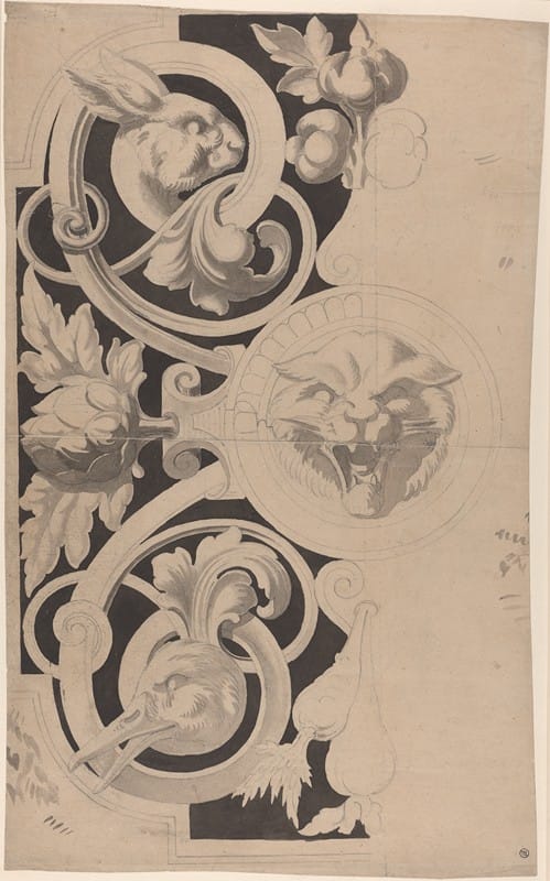 Alfred George Stevens - Decorative Design with Heads of a Cat, Hare and Goose