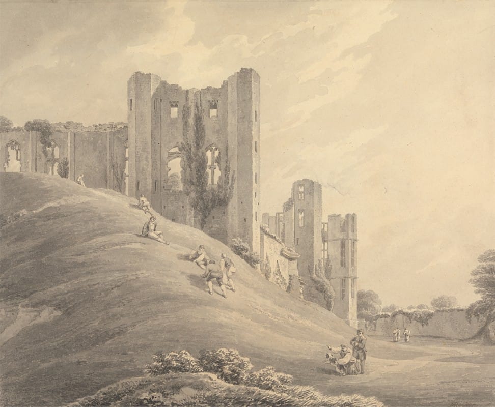 Michael Angelo Rooker - Kenilworth Castle, with Figures on the Hillside