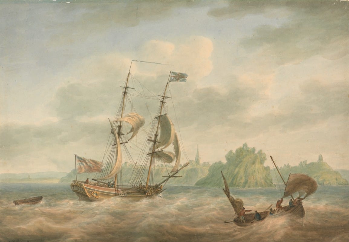 Nicholas Pocock - An Admiralty Yacht Running Inshore at Tenby
