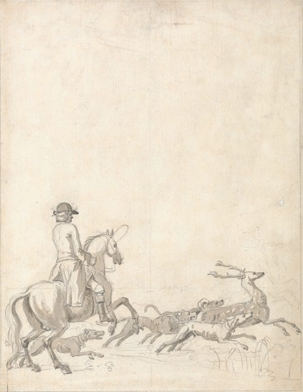 Peter Tillemans - Stag Hunting; Rider With Hounds About to Bring the Stag Down