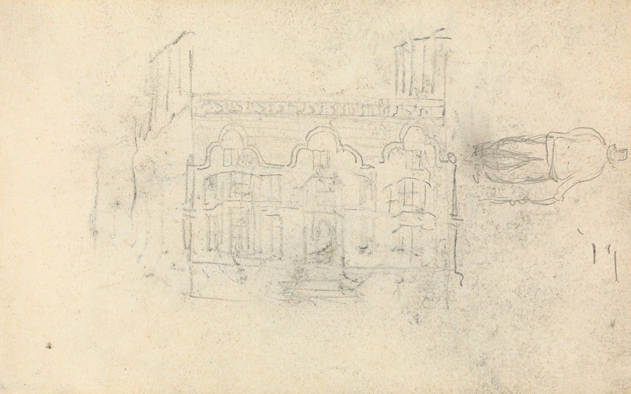 Thomas Bradshaw - Facade of a House and Sketch of a Man With a Cane