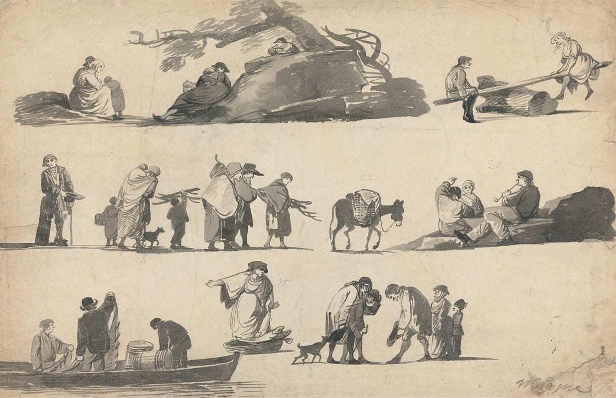 William Payne - Sheet of Figure Sketches