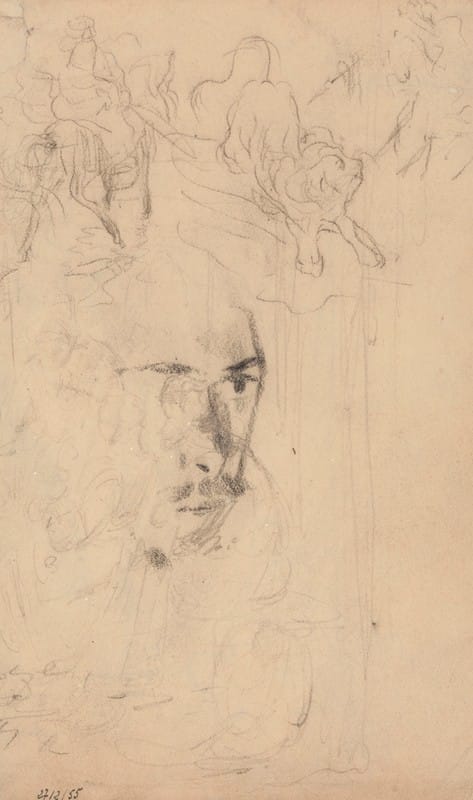 James Ensor - Self Portrait Below a Lion Hunt