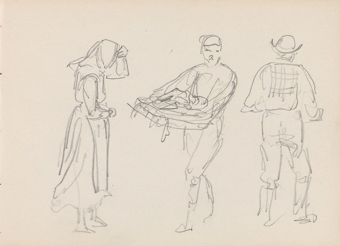 Adolph Tidemand - En kvinnefigur og to mannsfigurer