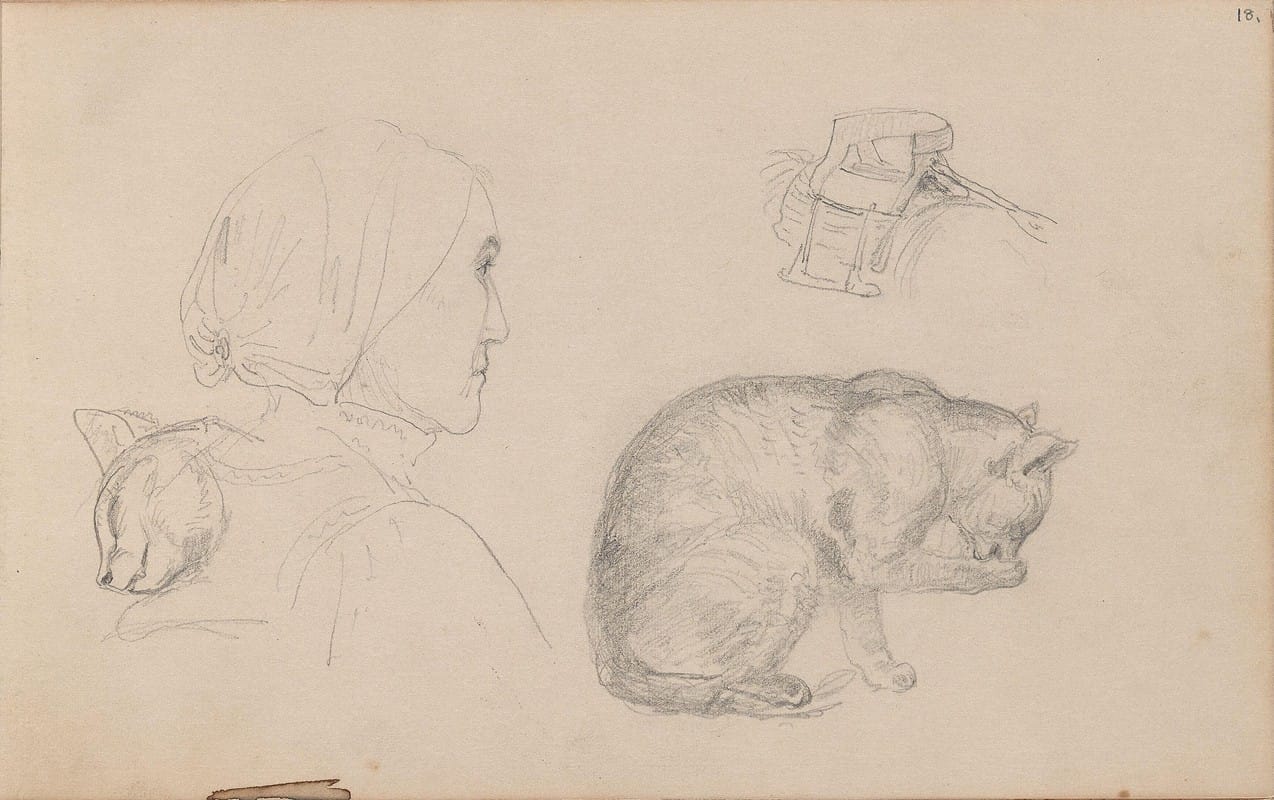 Adolph Tidemand - Kvinnefigur; katter; kvinnesal
