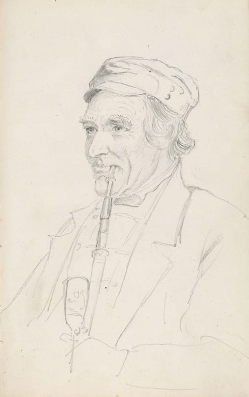 Adolph Tidemand - Portrett av mann med pipe