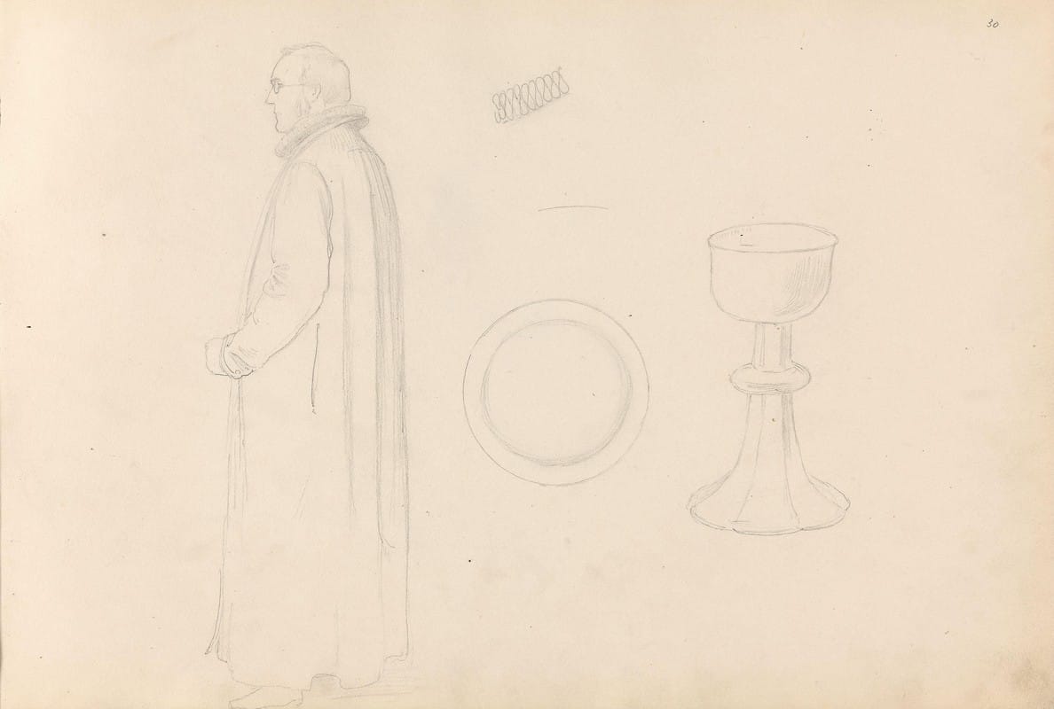 Adolph Tidemand - Vilhelm Birkedal i prestekappe; disk og kalk