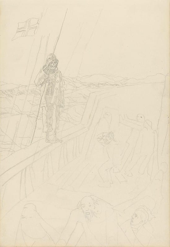 Christian Krohg - Døden på skipsrekken og figurer med fortrukne ansikter