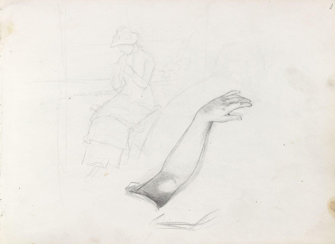 Hans Gude - Woman on the beach; study of arm