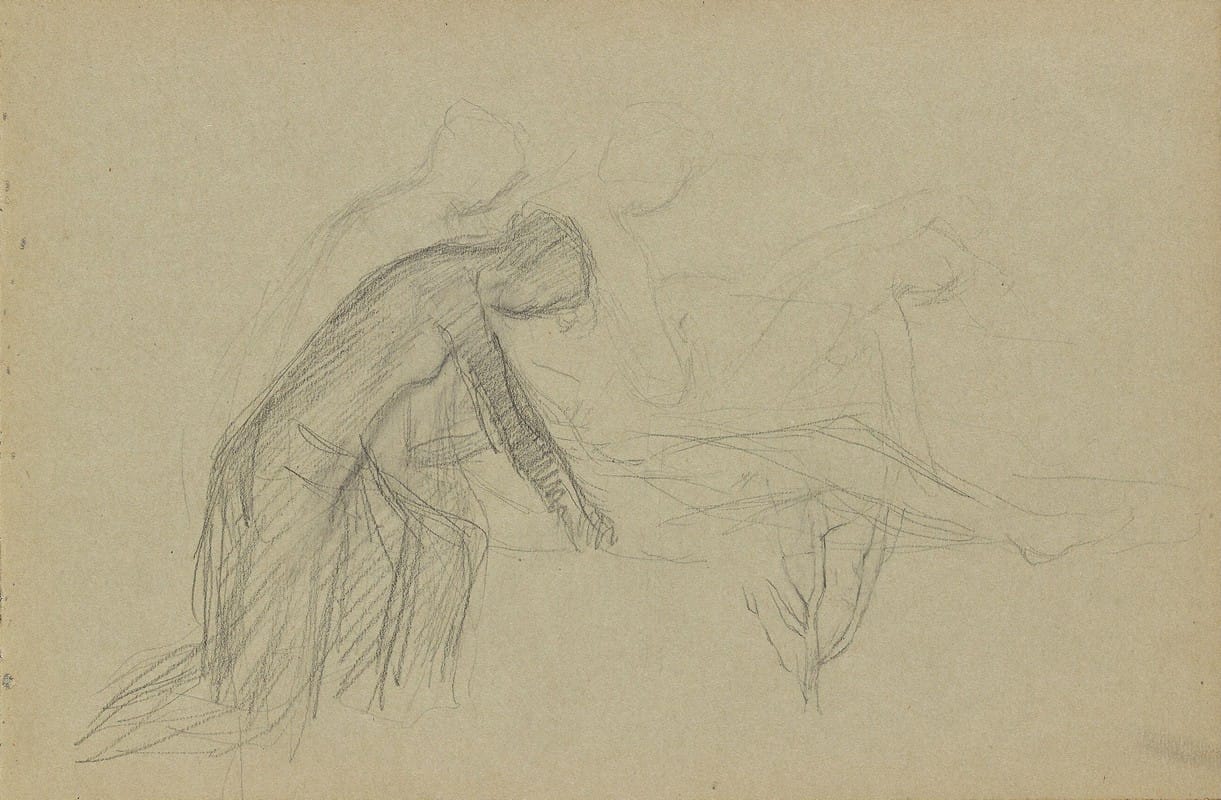 Signe Scheel - Kneeling woman; sketches of human figures