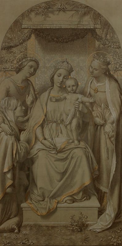 Andreas Johann Jacob Heinrich Müller - The Virgin and Child beneath a baldachin, with Saints Agnes, Dorothea and Irene