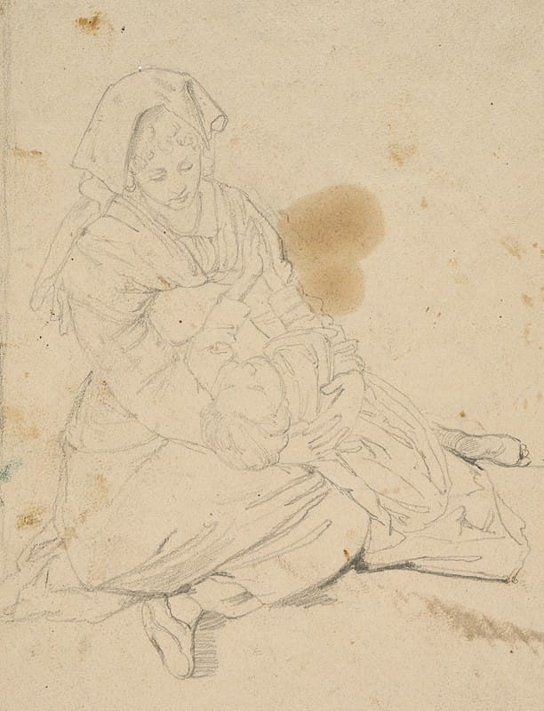 Johann Baptist Kirner - Kneeling Italian woman holding a praying girl