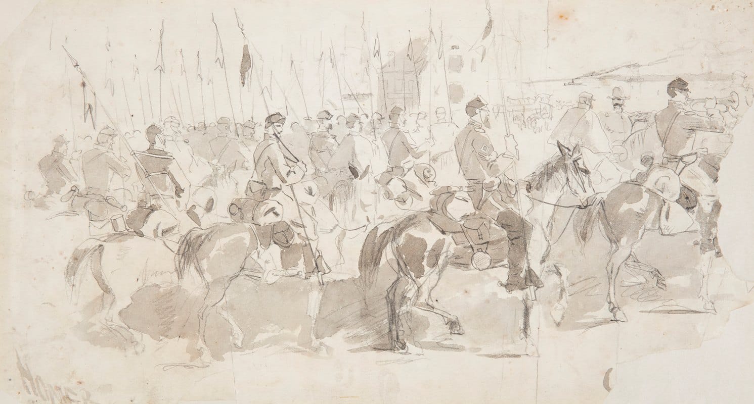 Winslow Homer - General McClellan’s Sixth Cavalry Regiment, Embarking at Alexandria for Old Point Comfort