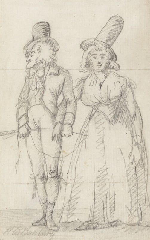 Henry William Bunbury - A Long-Chinned Man Arm in Arm with a Bosomy Woman in Tall Hat