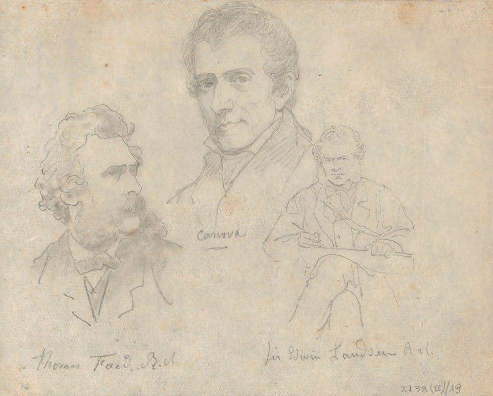 Nicaise De Keyser - The Artists Thomas Faed, Antonio Canova en Edwin Henry Landseer