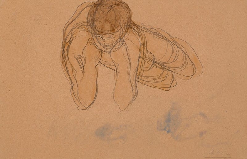 Auguste Rodin - Femme nue couchée de face, sur le flanc droit, accoudée et les poings au menton