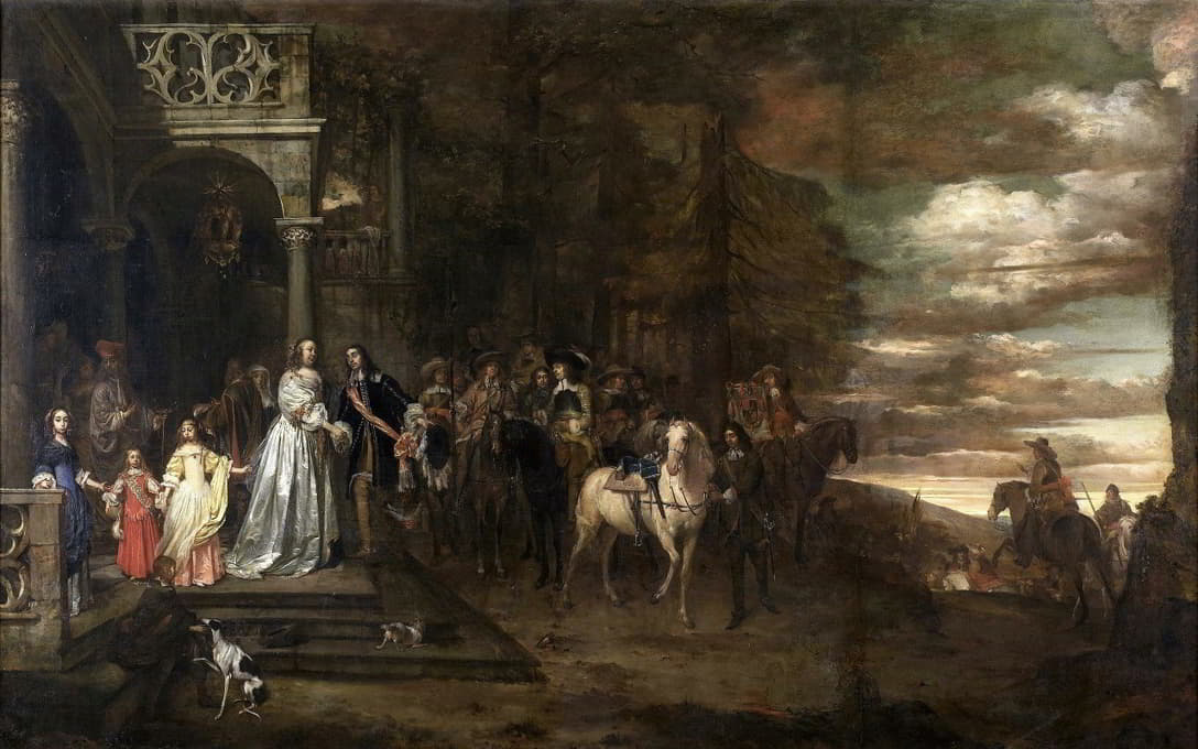 Pieter van Anraedt - The Leavetaking of Captain Hendrik de Sandra, sent off by his Wife and Children