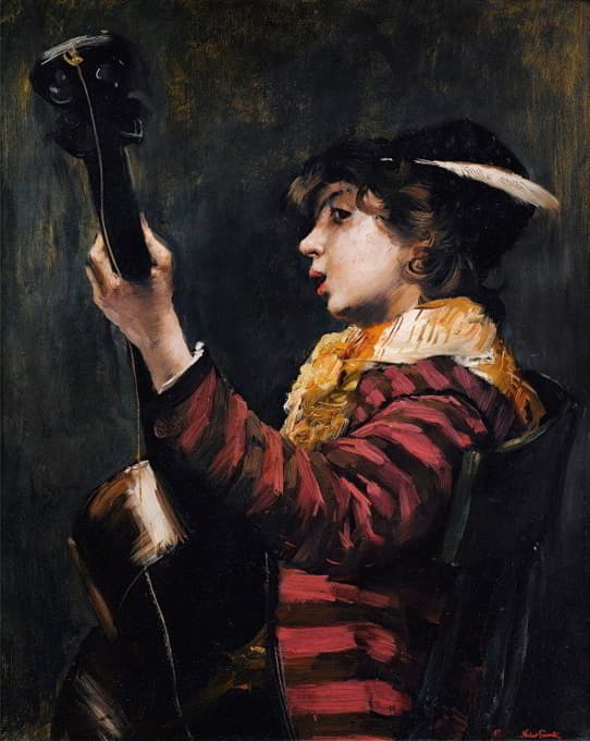 Norbert Goeneutte - Young Boy Playing The Guitare