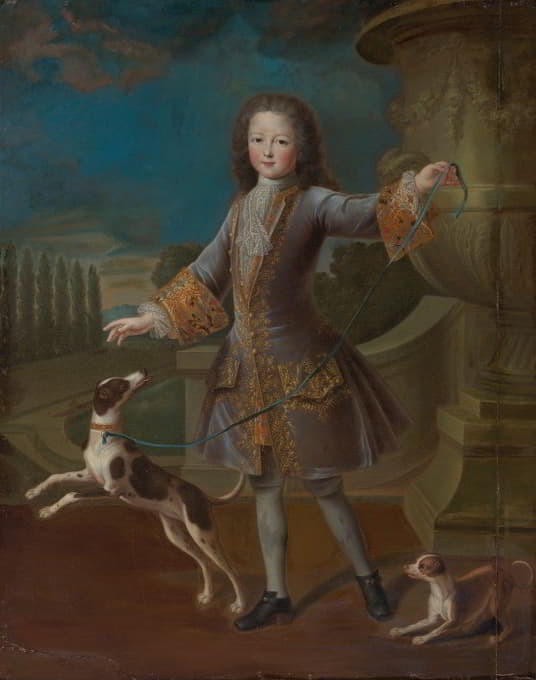 Pierre Gobert - Portrait Of Louis Xv With Two Dogs