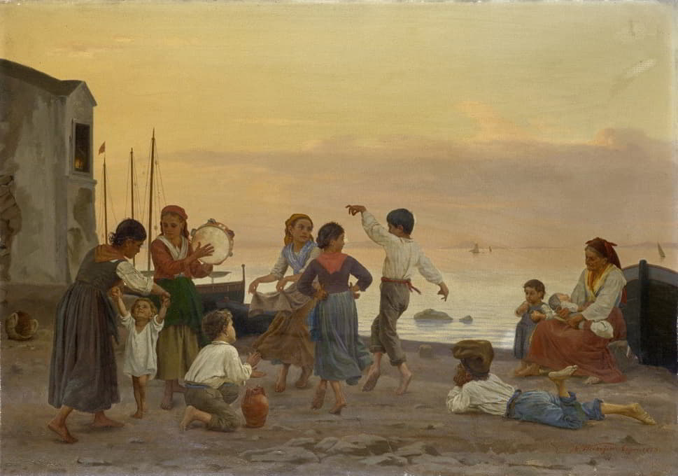 卡普里海滩上的孩子们在跳萨塔雷罗舞