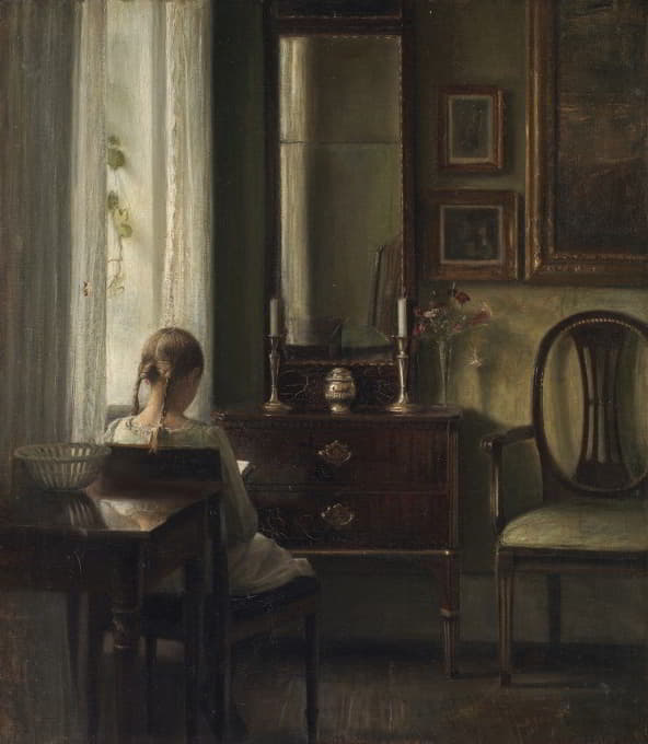 Carl Holsøe - Interior with a Girl Reading