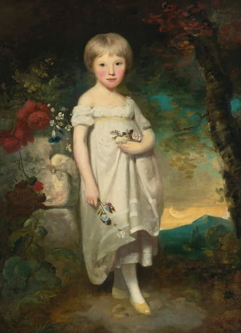 伊丽莎白·巴克勒小姐站在风景中的肖像