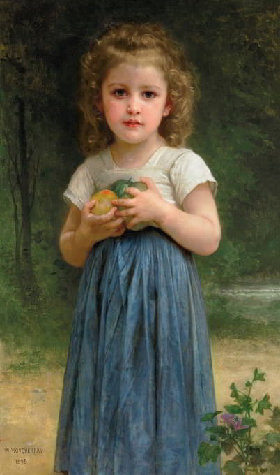 小女孩手里拿着苹果