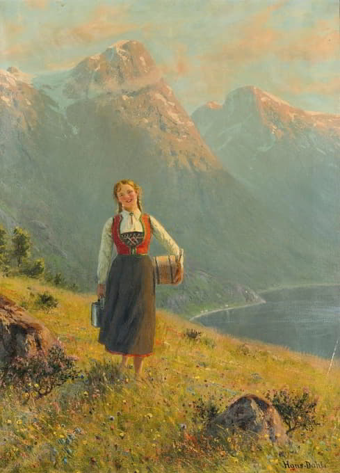 Hans Dahl - Young Girl By A Fjord