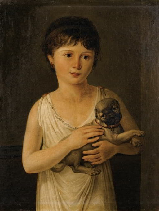 Jeanne Elisabeth Chaudet - Portrait Of A Little Girl With Her Carlin