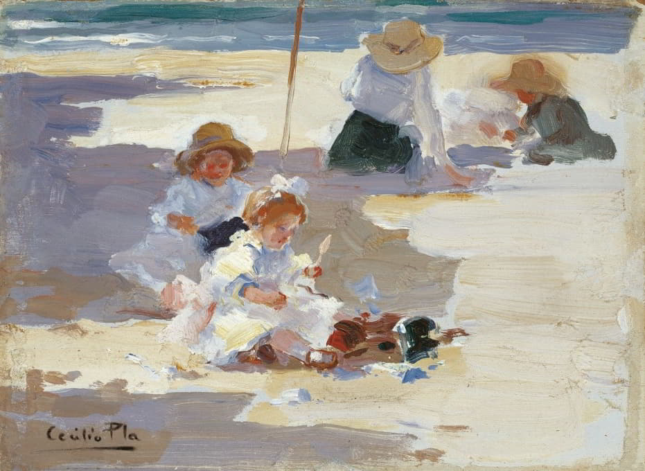 Cecilio Pla Y Gallardo - Playing on the Beach