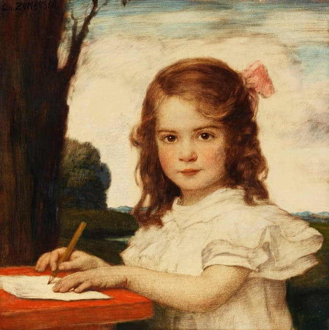 Ludwig von Zumbusch - Porträt eines Mädchens beim Zeichnen