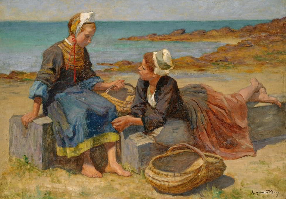 Aloysius O'Kelly - Breton Girls On a Beach