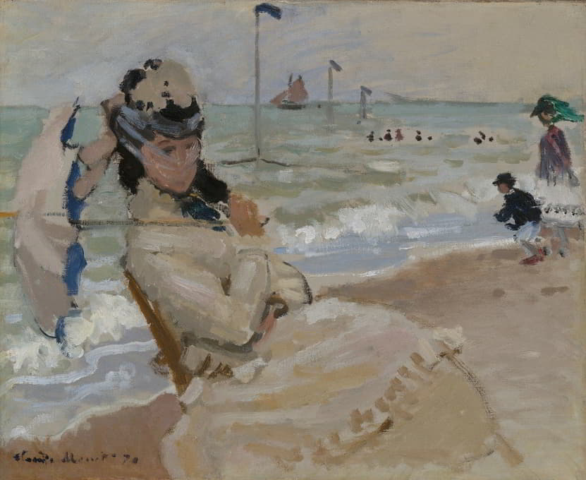 Claude Monet - Camille on the Beach in Trouville