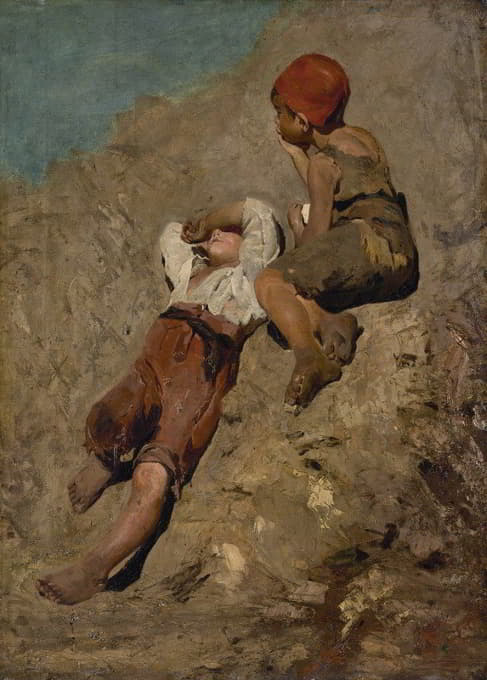 Franz von Lenbach - Two Peasant Boys on a Slope