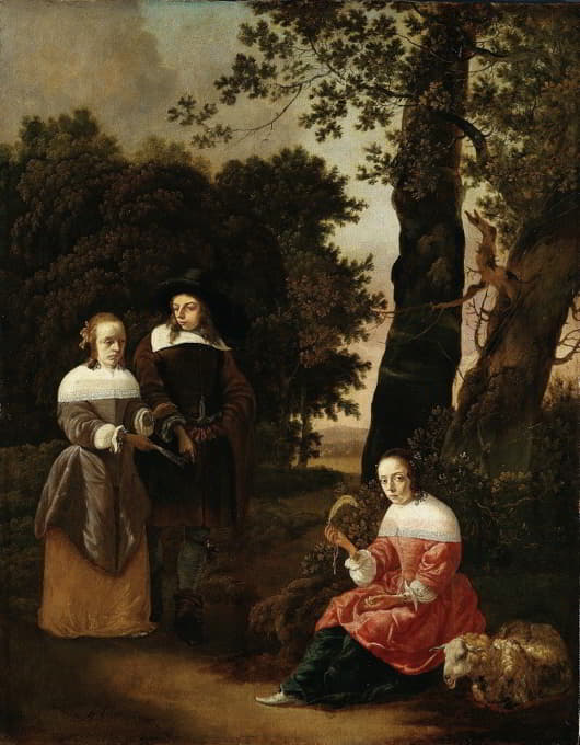 Hendrick van der Burgh - A Couple and a Shepherdess in a Landscape