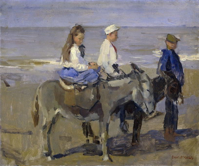 骑着驴的男孩和女孩