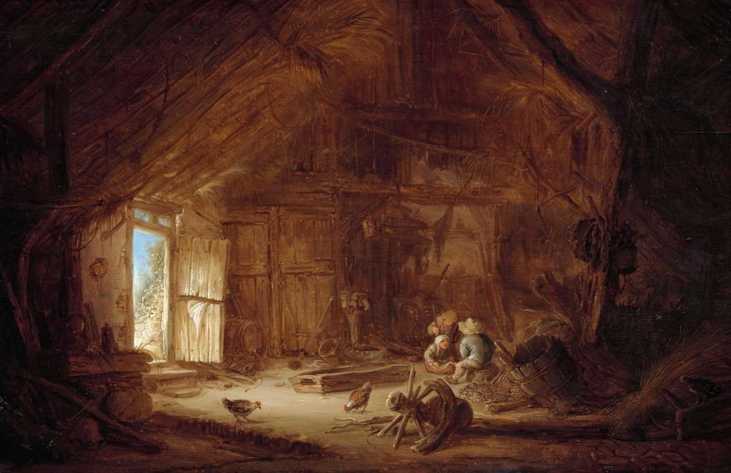 Isaac van Ostade - Interior of a Stable with three Children