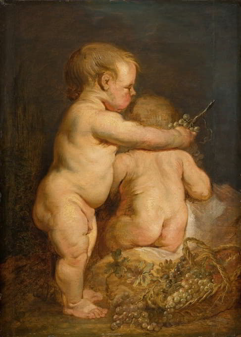 Anonymous - Two Naked Children with Grapes