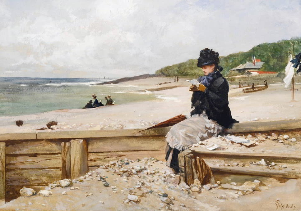 在海边读书的女人