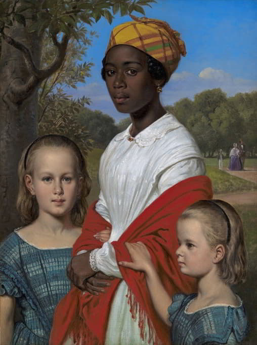奥托·马斯特兰德的两个女儿及其保姆的画像