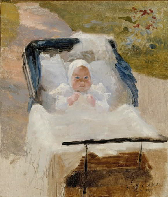 艺术家的儿子埃里克坐在婴儿车里