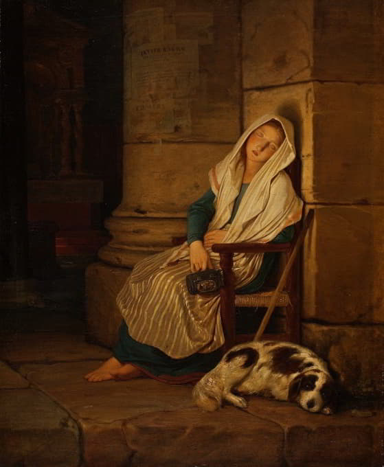在罗马教堂睡觉的意大利乞丐女孩