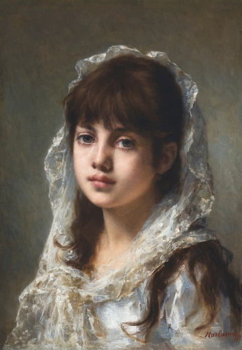 一个戴着白色面纱的年轻女孩的肖像