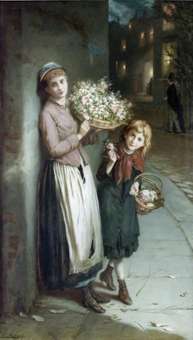 Augustus Edwin Mulready - Flower Girls , A Summers Night