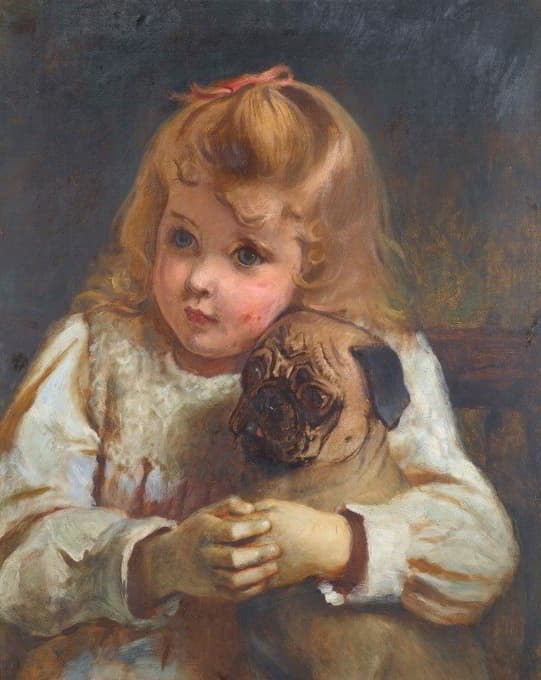 Charles Burton Barber - Concern, Girl With A Pug
