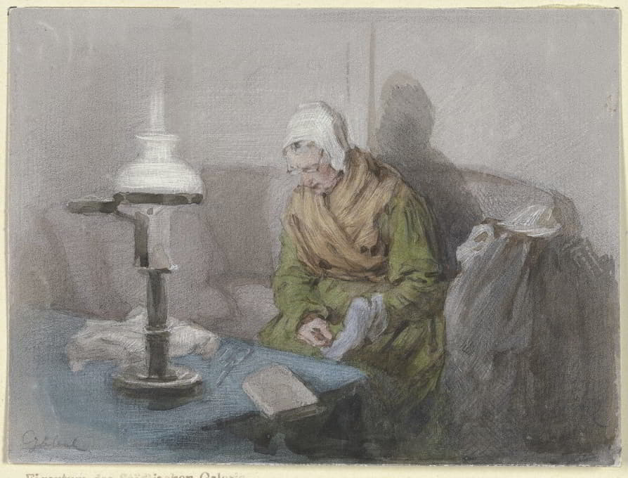 Angilbert Göbel - Alte Frau bei Lampenlicht