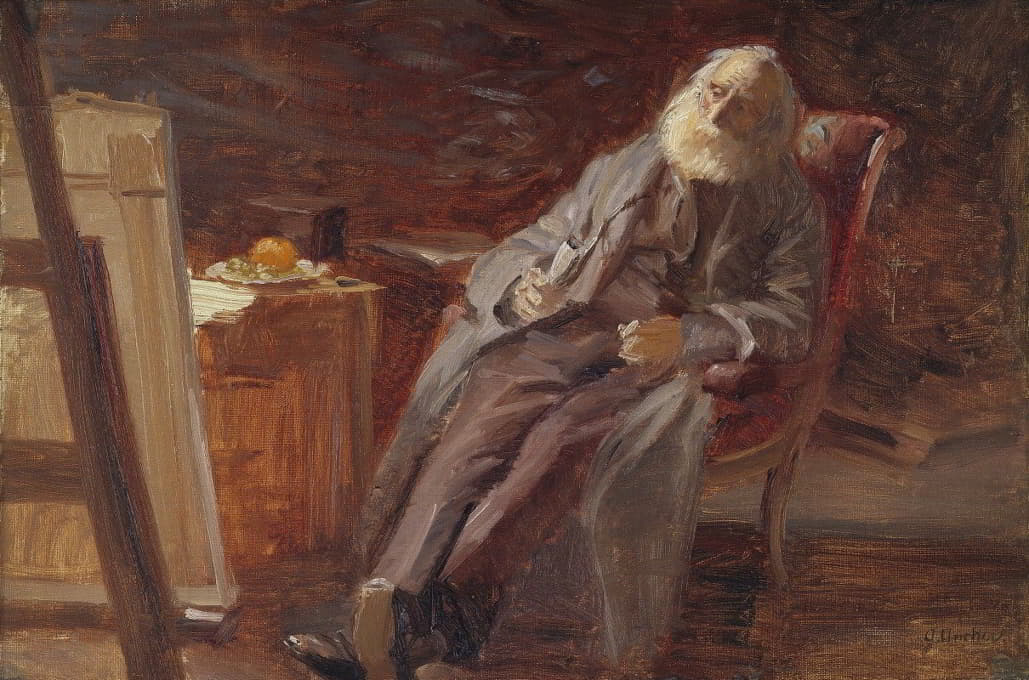 画家Vilhelm Kyn抽着烟斗