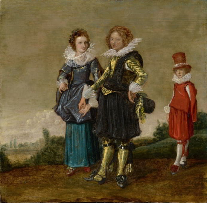 Circle Of Dirck Hals - Young Couple Walking with a Page