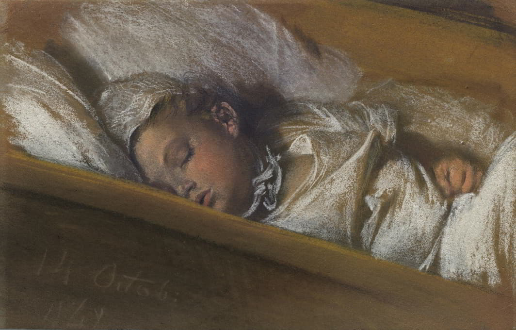 Adolph Menzel - An Infant Asleep In His Crib